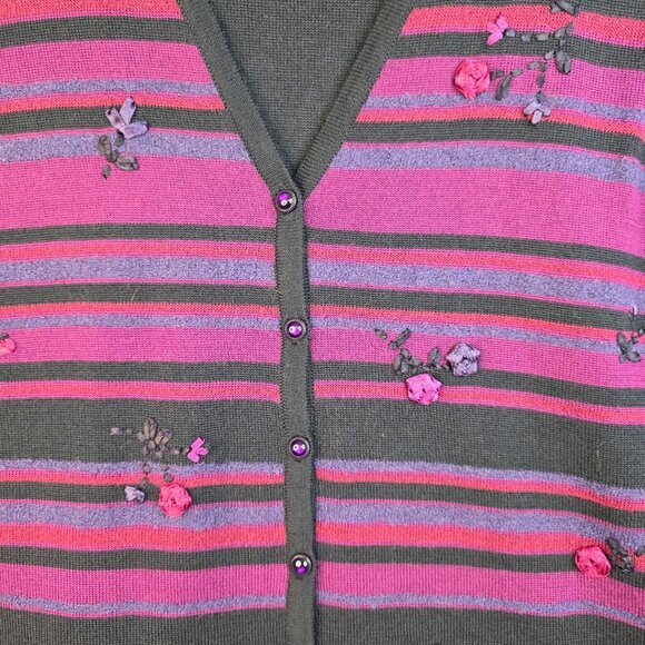 Koret Small Wool Blend Floral Embroidered Cardigan Y2K Purple Vintage Deadstock - Picture 2 of 8